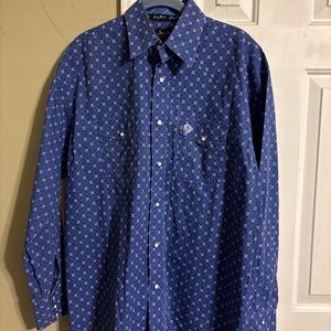 Wrangler George Strait Troubador Pearl Dnsp Men's Navy Patterned western  Shirt